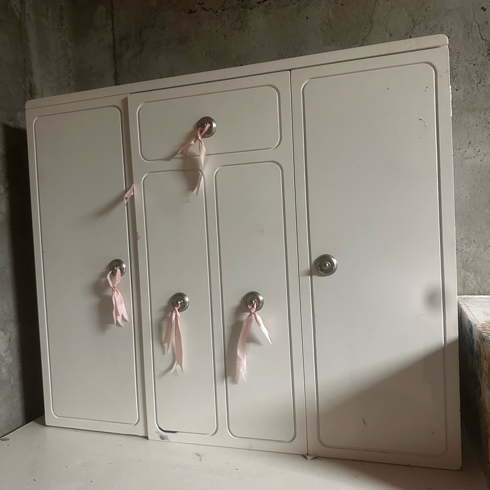 American Girl White Cabinet with Pink Ribbons